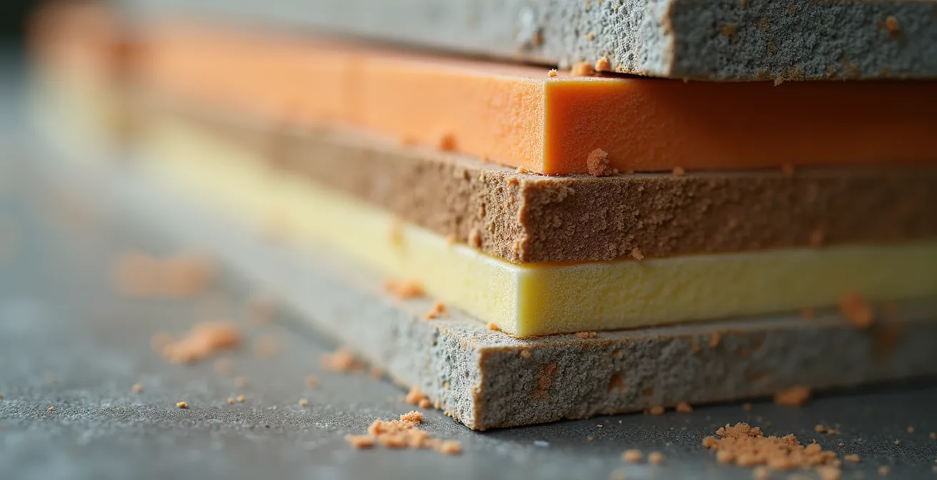 Gros plan sur des matériaux de construction avec jeu de lumière