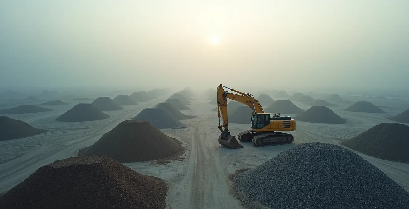 Vue aérienne d'un chantier de démolition avec géométrie des débris
